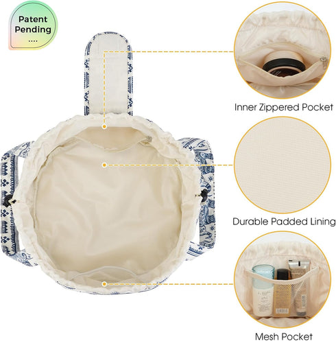 Large Barrel Drawstring Makeup Bag, Cosmetic Organizer for Women (Elephant) (Patent Pending)