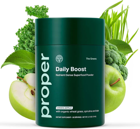 Proper, The Greens Daily Boost Organic Greens Powder. Whole Food, Apple Flavour