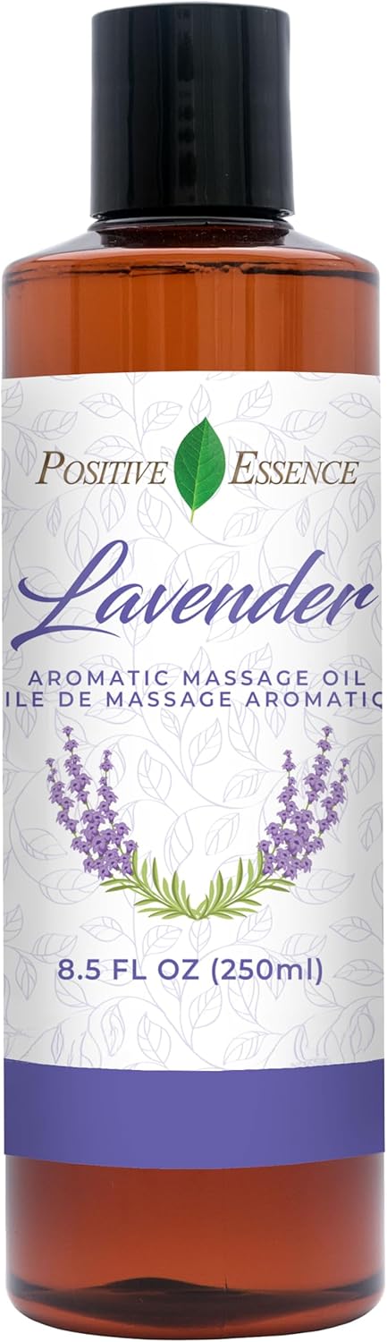 Lavender Massage Oil for Therapy, Body Lotion with Jojoba, Sweet Almond Oil, Vitamin E, and Pure Lavender