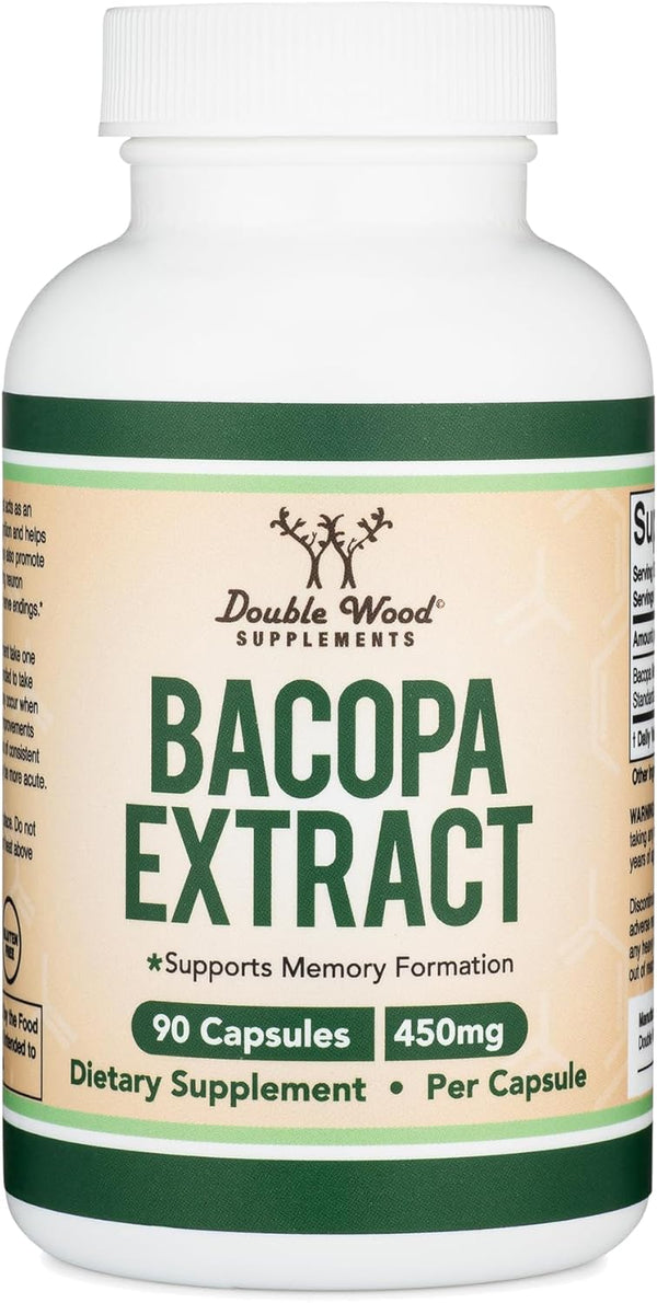 Bacopa Monnieri Capsules 20% Bacosides 450mg - Memory Supplement for Brain Health, 90 Count