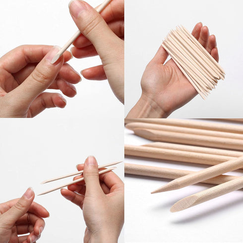 HOOMBOOM 100Pcs Double Sided Cuticle Pusher Remover Nail Art Tool, Orange Wood Sticks for Nails, Manicure Pedicure
