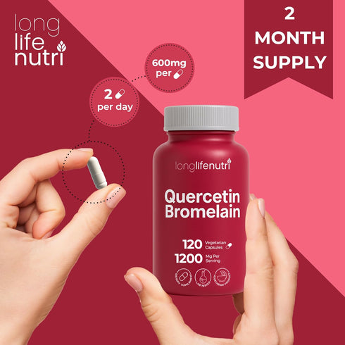 Quercetin 1000mg with Bromelain 200mg, 120 Vegetarian Capsules, Organic Dihydrate Complex for Joint Mobility