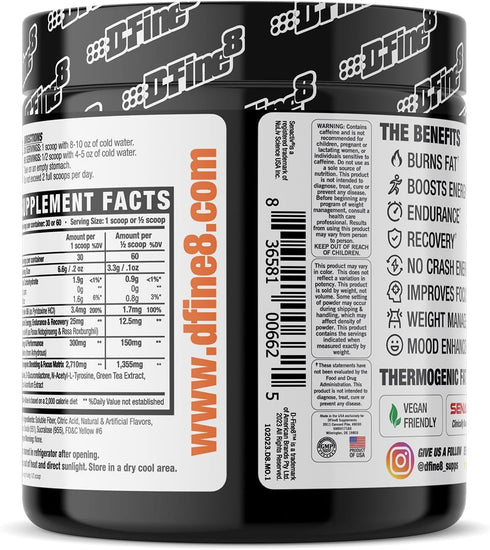 Thermogenic Pre-Workout Energy Powder & Shredding Supplement, Sugar Free, Boost Energy Mood & Focus