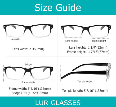 LUR READING GLASSES 5 Pack, Comfort Plastic Readers with Spring Hinge