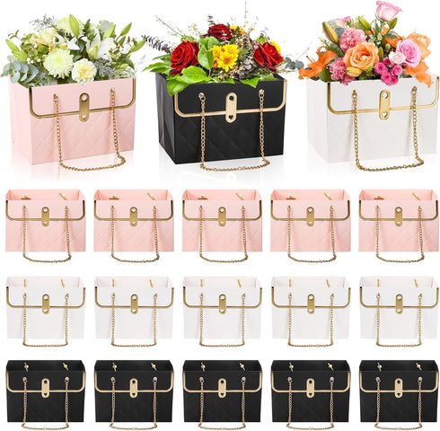mekueeex 24 Pack Flower Paper Gift Bag, Bouquet Portable Flower Handbag Box with