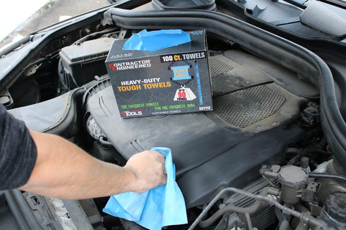 HEAVY-DUTY TOUGH TOWELS - Blue Shop Towels, Disposable, High Durability, Low Lint, Made in USA, 100 Sheets