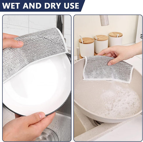 Wire Miracle Cleaning Cloths, 10PCS Non-Scratch Wire Dishwashing Rag for Wet and Dry Cleaning in Kitchen