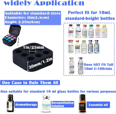 JFGLORIX 10ml U-100 Vials,9-Slot,Black (9 Insulin Fridge Holder Storage Case Insulin Vial Protector Holder Insulin
