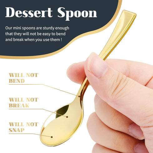 Kucoele 100 Pack Gold Mini Plastic Spoons - 4 Inch Heavy Duty Disposable Small Dessert Spoons