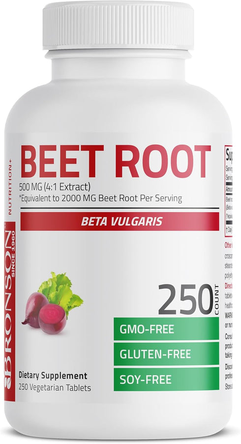 Bronson Beet Root Extra Strength (2000mg equivalent per serving) - Non-GMO, 250 Vegetarian Tablets