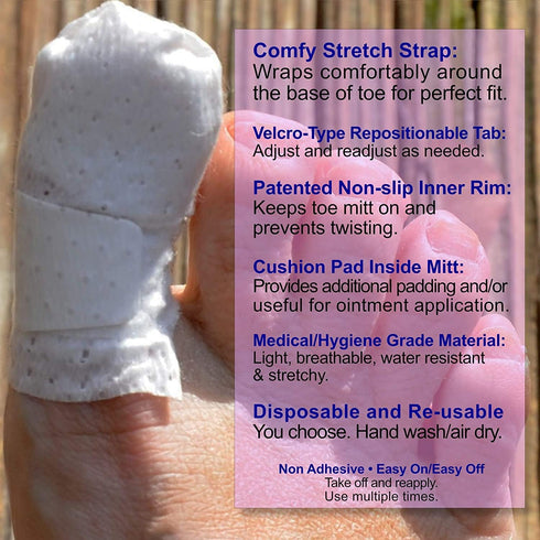 MediMitt ToeMitt Big Toe Bandages, Non-Adhesive Full Coverage Bandage with Absorbent Pad, X-Large (Pack of 10)