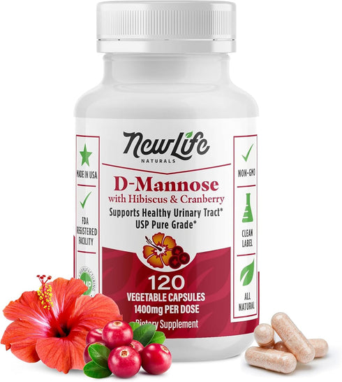 NewLife Naturals D-Mannose Capsules with Cranberry and Hibiscus Extracts, Natural Urinary Tract Health Supplement