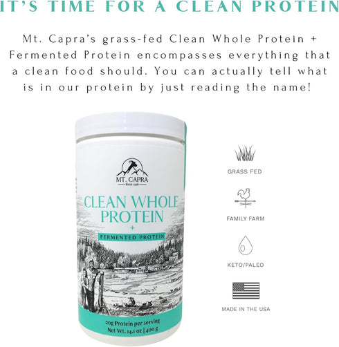 Clean Whole Protein + Fermented Protein - Easy to Digest Whey and Casein Protein from Grass-Fed Goats, 20 G Protein per