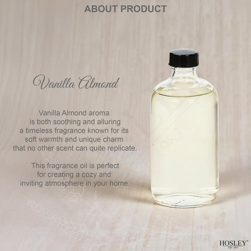 Set 4 200ml Hosley of Vanilla Almond Reed Diffuser Refill Oil, Each - Ideal for Bathroom Decor, Enhance Home Decor