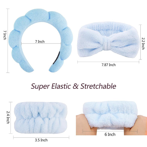 VELSCRUN 6 Pack Spa Headband, Makeup Headband, Face Wash Headband, Blue Sponge Hair Band for Women Gifts