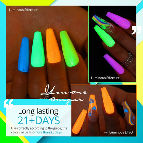 UR SUGAR Glow in the Dark Gel Nail Polish Set - 6 Colors Halloween Neon Bright Luminous Soak Off Nail Polish