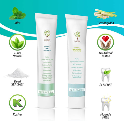 Masik Natural Lemon Grass Toothpaste Whitening & Sensitive Teeth | Dead Sea Salt | Stain & Plaque Remover | Bleeding