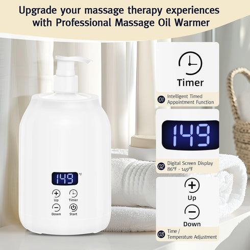 Meifuly Oil Warmer for Massage Therapy & Personal Use, Quick Lotion Warmer Heats Up, with Two Bottles, Adjustable