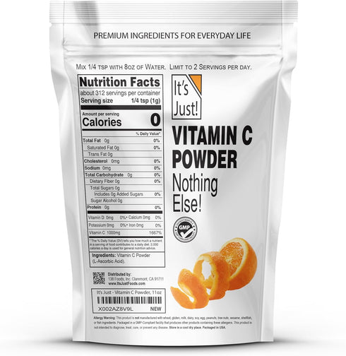 It's Just! Vitamin C Powder, 100% Pure L-Ascorbic Acid, Food Grade Immune Support, 11oz