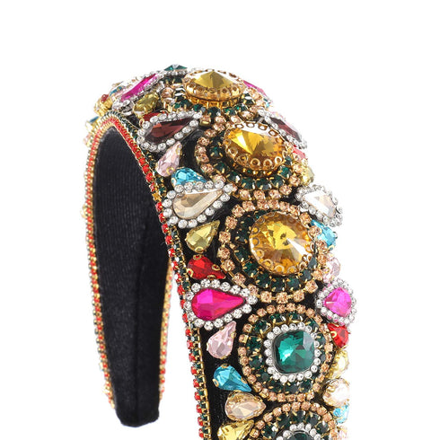 Rhinestone Padded Headband, Baroque Crystal Embellished Hairbands, Colorful Beaded Fashion Hair Hoop Accessory