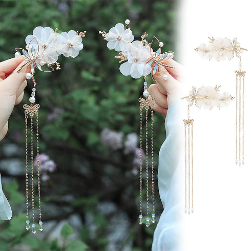 New Dragonfly Tassel Hair Clip, Classic Style Pearl Hair Clip for Traditional Clothes Festive Wedding Cosplay