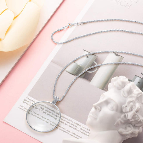 4 Pieces 5.5X Magnifying Glass Necklace, Optical Pendant with Chain for Reading and Jewelry