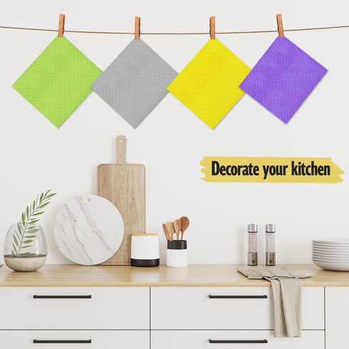 Swedish Dishcloths for Kitchen, 10 Pack Absorbent Cellulose Sponge Cloths, Washable Non-Scratch Quick Drying Rag