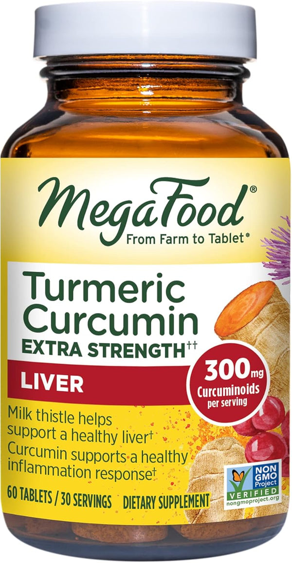 MegaFood Turmeric Curcumin Extra Strength - Liver Support with Black Pepper and Milk Thistle Extract - Vegan - 60