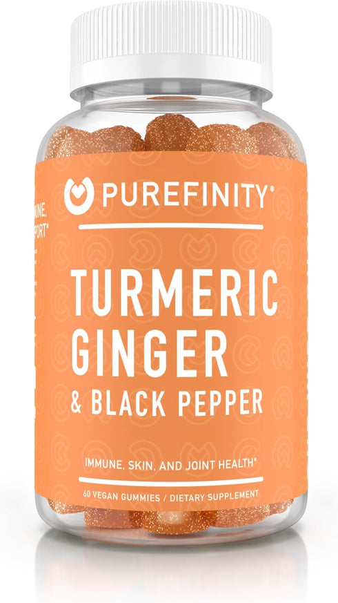 Turmeric Ginger & Black Pepper Gummies for Joint Health, Delicious Peach Flavor, Gluten Free, Vegan, 60 Gummies.