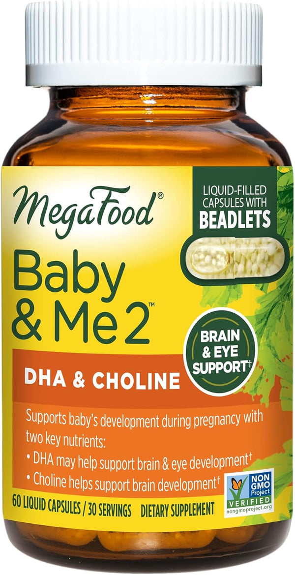 MegaFood Baby & Me 2 Prenatal DHA & Choline - Plant-Based Liquid DHA and Choline for Baby's Development - Vegan - 60