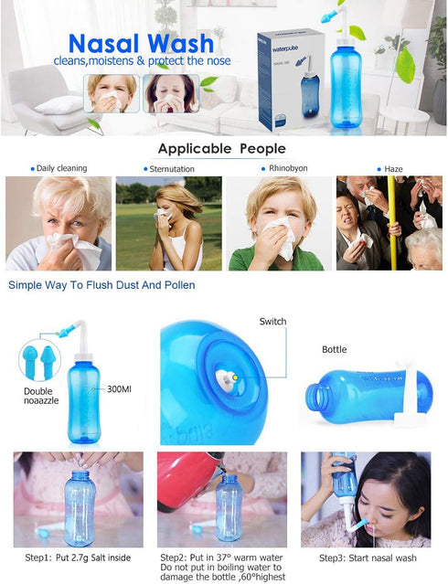 Carllg Neti Pot - Nasal Irrigation Wash Bottle with Sinus Rinse Salt for Adult & Kid (300ml with 30 Salt Packets)