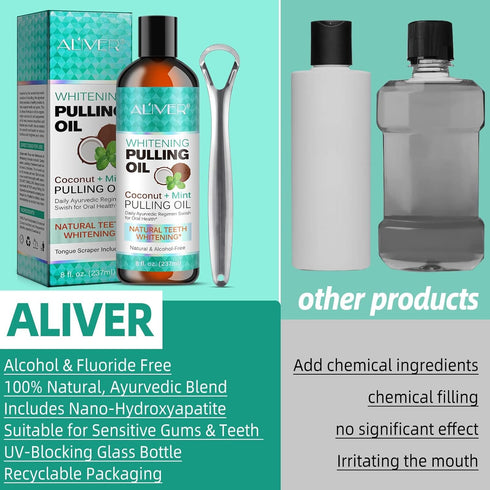 Coconut Oil Pulling with Peppermint Mouthwash, 237ML, Fresh Breath, Organic Essential Oils, Tongue Scraper