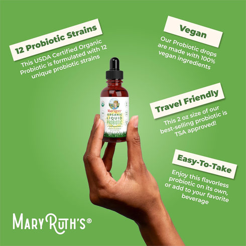 MaryRuth Organics USDA Organic Liquid Probiotic, Digestive Health for Women, Men, Kids, 20 Servings
