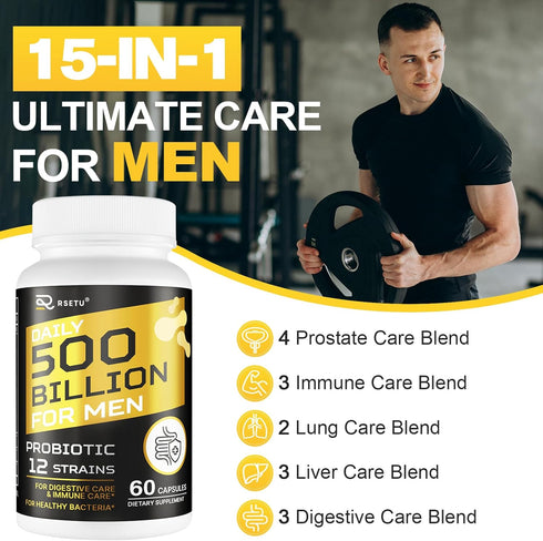 Probiotics for Men, 500 Billion CFU 12 Strains with Turmeric, Cranberry & Goji for Men’s Digestive Health, Bloating,