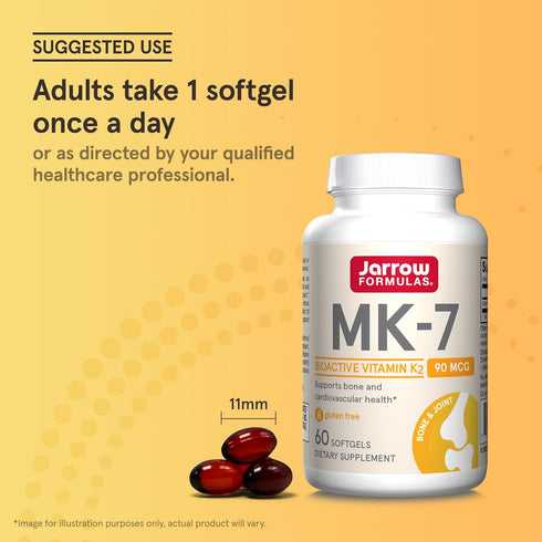 Jarrow Formulas MK-7 90 mcg, Bioactive Form of Vitamin K2, 60 Servings (Softgels), For Bone & Cardiovascular Health