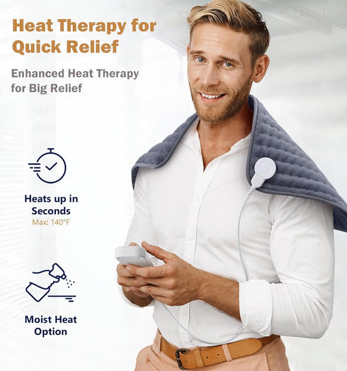 Heating Pad for Back, Neck, Shoulder Pain Relief, 6 Heat Settings, Auto-Off, Moist Dry Heat Options, 12"x24"