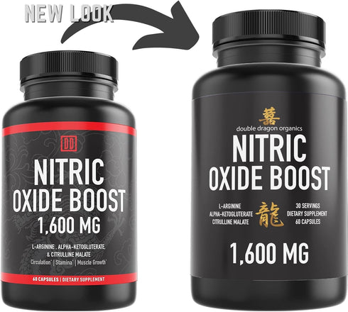 Nitric Oxide Booster Supplement, 1600mg Extra Strength L-Arginine, Citrulline Malate, Alpha-Ketoglutarate (60 Count)