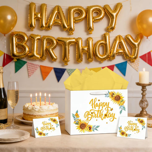 Nefrayd Sunflower Birthday Gift Bag Large with Card & Tissue Paper, Happy Birthday Gift for Women, Girls, Mothers Day