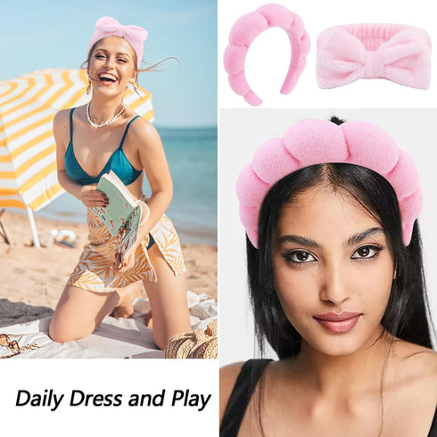 VELSCRUN 6 Pack Spa Headband, Makeup Headband, Face Wash Headband, Pink Sponge Hair Band for Women