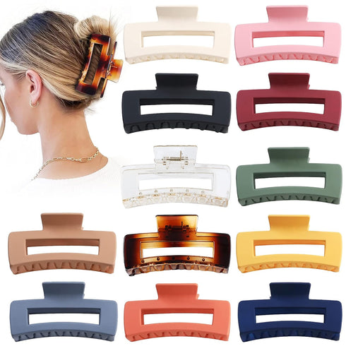 Sisiaipu 12 Pcs Large Hair Accessories, Jumbo Square Jaw Clips for Thick Hair, Bulk Clips for Women
