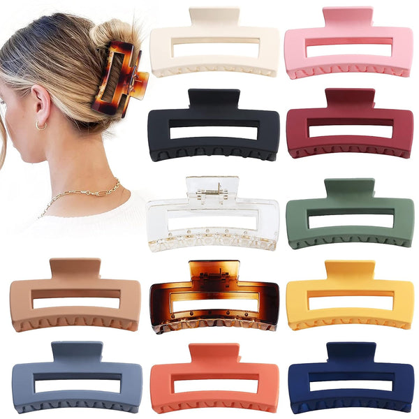 Sisiaipu 12 Pcs Large Hair Accessories, Jumbo Square Jaw Clips for Thick Hair, Bulk Clips for Women