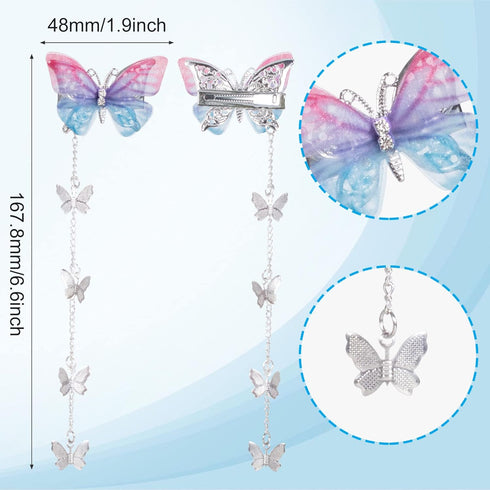 PAGOW 8pcs Butterfly Hair Tassel Clips Cute Alligator Barrettes Valentines Wedding Prom Birthday Hairpin Accessories for Women Girl (Blue Purple Pink)
