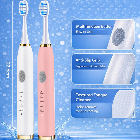 TSHAUBST 2 Pack 10 5 2 45 Electric Toothbrush for Adults, Travel Electric Toothbrush Includes Replacement Brush Heads