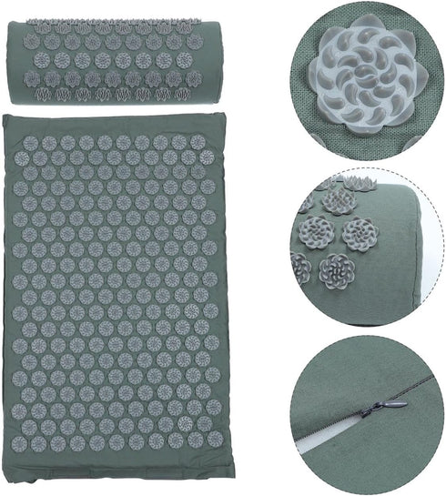 Set Acupoint Massage Pillow and Non-Slip Yoga Mat with Carry Bag, Portable Acupuncture Therapy Pillow for Home Massage