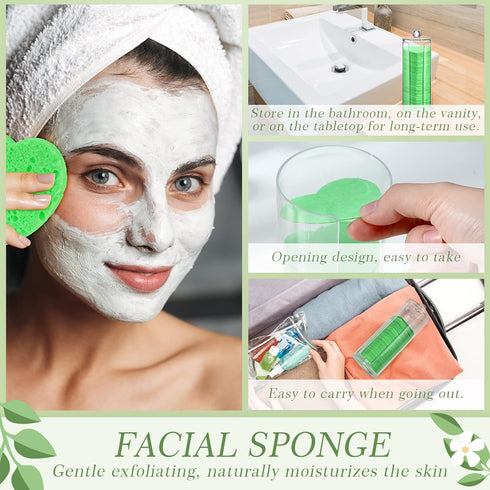 Sieral 120 Pcs Compressed Facial Sponges with Container, Disposable Sponge Pads for Cleansing, Makeup Removal, Green,