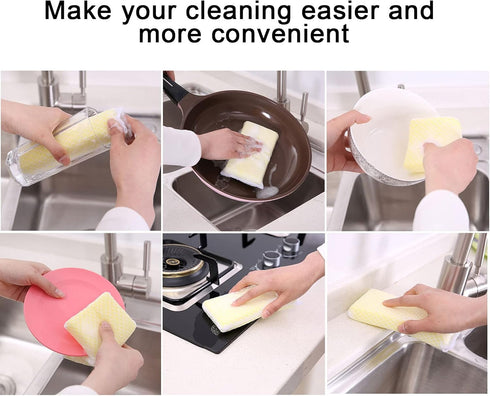 KRIZJUES Sponge Individually Wrapped, Kitchen Dishwashing Sponge, Mesh Net Scouring Pad, Odor-Free Sponge Wipes