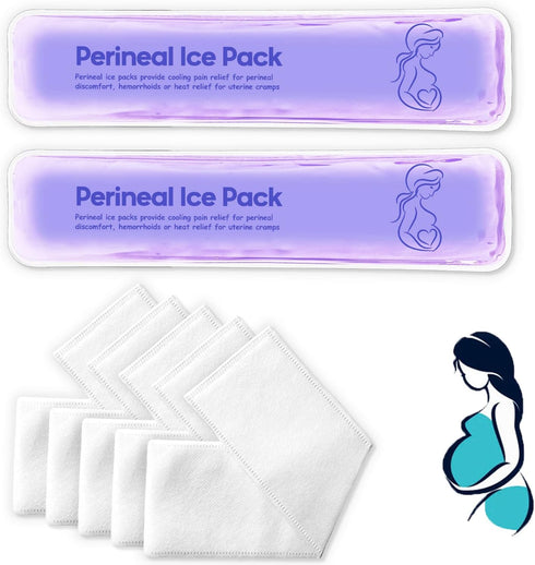 Reusable Perineal Ice Packs for Postpartum Care, 2 Gel Pads + 5 Washable Sleeves for Hemorrhoid Pain Relief