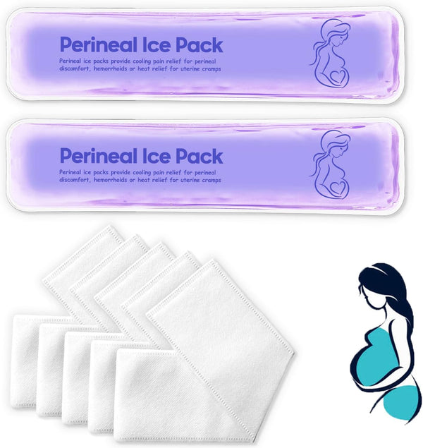 Reusable Perineal Ice Packs for Postpartum Care, 2 Gel Pads + 5 Washable Sleeves for Hemorrhoid Pain Relief