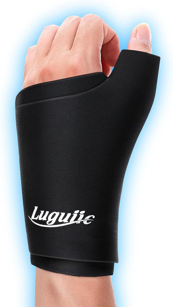 Wearable Thumb Wrist Ice Pack - Reusable Hot Cold Compress for Injuries, Carpal Tunnel, and Swelling, Black-S/M