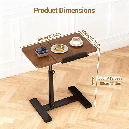 Naiveferry Height Adjustable Laptop Mobile Standing Desk with Wheels, Bedside Table Tilting Laptop Cart, Small Rolling